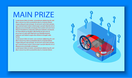 Main prize blank template. Red car locked in safe on blue background. Vector paper illustration.のイラスト素材