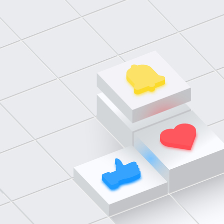 White textured background with color 3d web like and notification buttons. Vector illustration.のイラスト素材