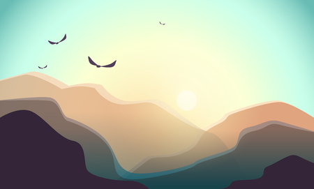 Low poly beautiful mountain landscape on sunrise. Abstract vector illustration.のイラスト素材