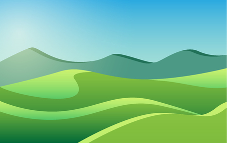 Low poly beautiful summer landscape with mountains and green meadows. Abstract vector illustration.のイラスト素材