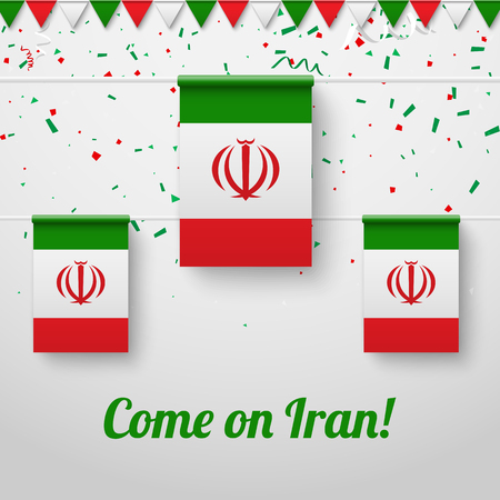 Come on Iran! White festive background with national flags and confetti. Vector paper illustration.のイラスト素材