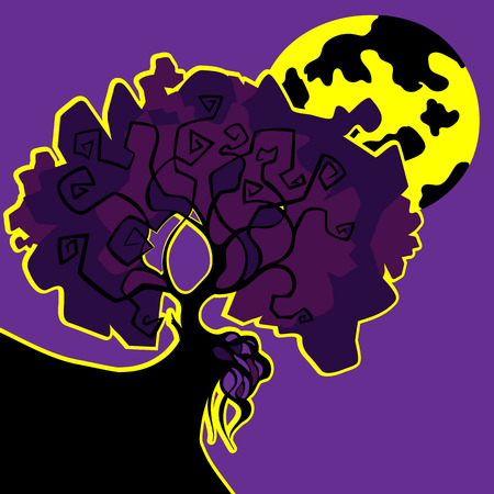 Night Purple Background With Tree And Full Moon Halloween Card Or Decoration Or Gothic Design Vector Illustration Royalty Free Vector Graphics