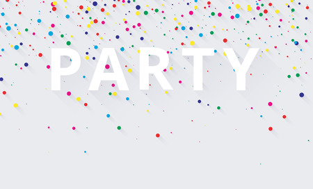 White party background with colorful confetti or painted dots. Invitation or poster template. Vector paper illustration.のイラスト素材