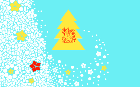 Happy New Year card with Christmas tree and mosaic pattern. Greeting card template. Vector background.のイラスト素材