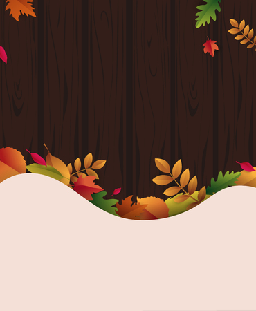 Wooden textured autumn background with beautiful fallen leaves. Golden autumn. Vector Ñard or poster template.のイラスト素材