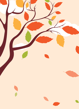 Beige autumn card with trees and falling leaves. Golden autumn. Vector background.のイラスト素材