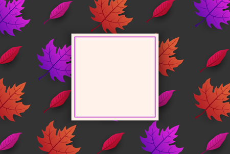 Autumn background with square frame and beautiful leaves pattern. Vector paper Ñard, invitation  or poster template.のイラスト素材