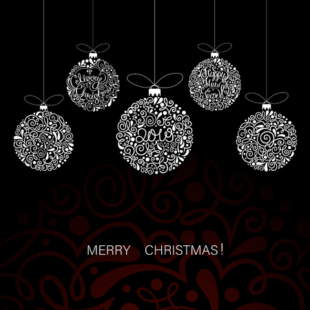 Merry Christmas 2019 card with ornate Christmas balls. Vector background.のイラスト素材