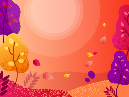 Colorful autumn poster with beautiful park landscape. Stipplism effect. Vector background.のイラスト素材