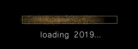 Loading 2019 New Year creative festive banner with golden progress bar. Vector background.