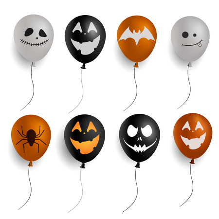 Set of colorful Halloween balloons with scary faces isolated on white background. Festive design and decoration. Vector illustration.
のイラスト素材