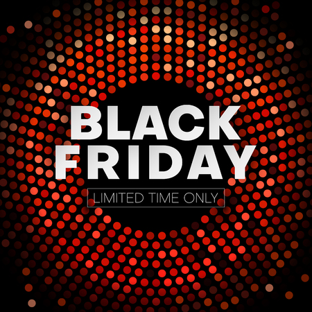 Red shiny Black Friday sale promo poster. Limited time only. Vector background.のイラスト素材