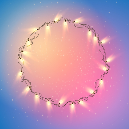 Template with round frame of decorative lanterns for Christmas and New Year design. Vector gradient background.のイラスト素材