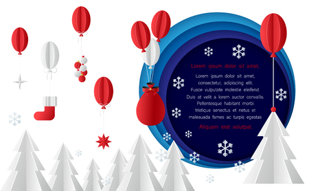 Christmas and New Year poster with paper cut Christmas decorations.
Landing page template with space for text. Vector background.
のイラスト素材