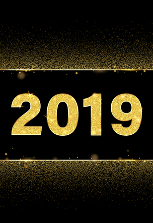 Black Happy New Year 2019 shiny poster with golden figures. Vector background.
のイラスト素材