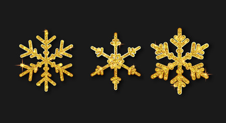 Set of isolated golden snowflakes for winter, Christmas and New Year festive design. Vector illustration.のイラスト素材