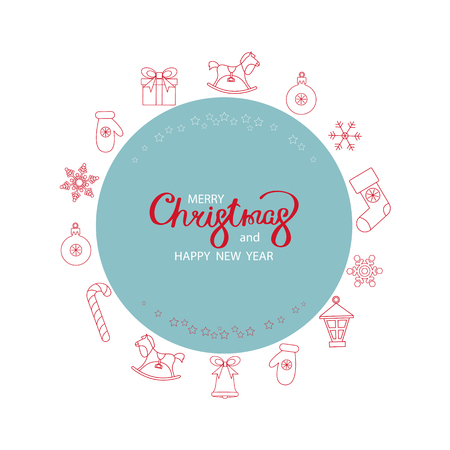 Merry Christmas and Happy New Year card with red holiday pattern. Vector background.のイラスト素材