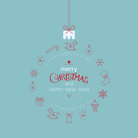 Merry Christmas and Happy New Year greeting card with abstract Christmas ball. Vector background.のイラスト素材