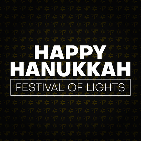 Happy Hanukkah greeting card with traditional pattern with menorah and stars. Design for Festival of lights. Vector background.のイラスト素材