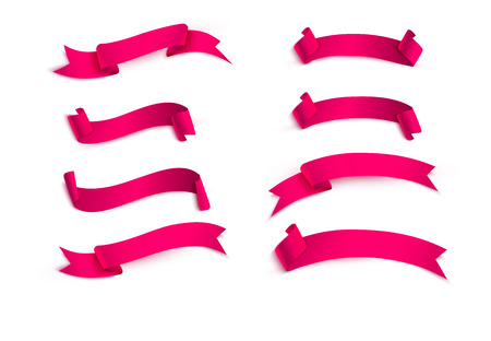 Set of pink ribbons isolated on white background. Satin blank banners. Vector illustration.のイラスト素材
