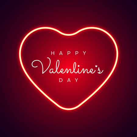 Happy St. Valentine's Day red greeting card with neon shiny heart. Vector background.のイラスト素材