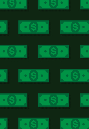Money or finance green pattern with dollar banknotes. Banking, cashback, payment, e-commerce. Vector background.のイラスト素材