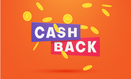 Money cashback orange poster with gold dollar coins. Vector paper background.のイラスト素材