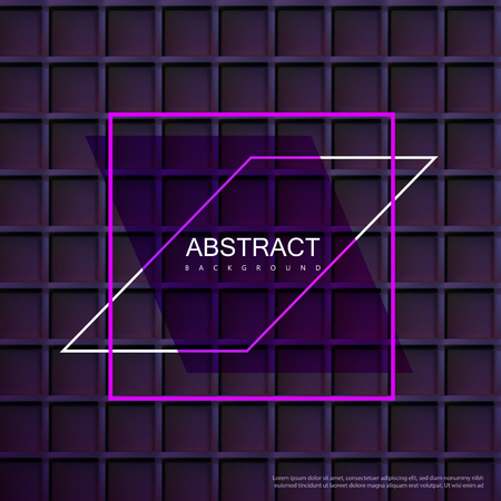 Purple abstract card with frame and geometric squares pattern. Vector paper background.のイラスト素材