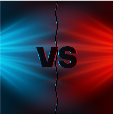 Versus - confrontation, red and blue shiny screen with soffits and VS sign. Battle, business confrontation, rivalry, match, challenge, sport, competition. Vector background.のイラスト素材