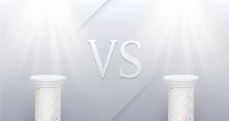 Versus - confrontation, white poster with empty marble pedestals, soffits and VS sign. Battle, business confrontation, rivalry, match, challenge, sport, competition. Vector background. 
のイラスト素材