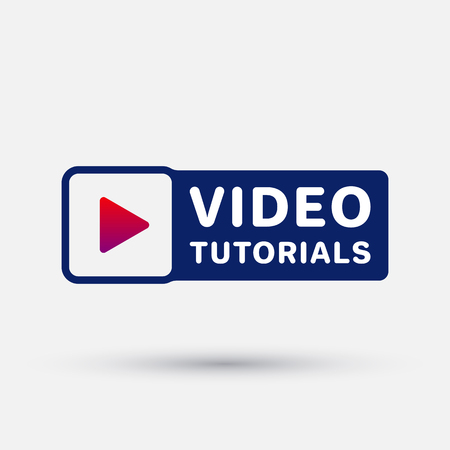 Video tutorials. Blue flat icon with red play button isolated on white. Online training, distance and e-learning, webinar, improve skills by internet. Vector background.のイラスト素材