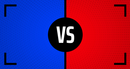 Versus - confrontation, blue and red poster with VS sign. Pop art style. Battle, business confrontation, rivalry, match, challenge, sport, competition. Vector background.のイラスト素材