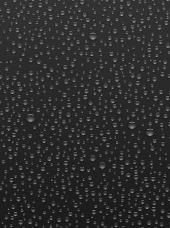 Black background with realistic water or dew drops. Vector illustration.のイラスト素材
