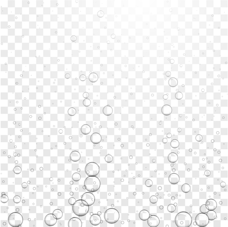 Transparent water background with realistic bubbles or drops. Vector underwater illustration.のイラスト素材