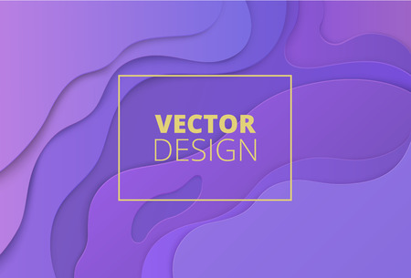 Purple abstract card with yellow frame. Creative solution for invitation, booklet or presentation design in paper cut style. Vector background.のイラスト素材