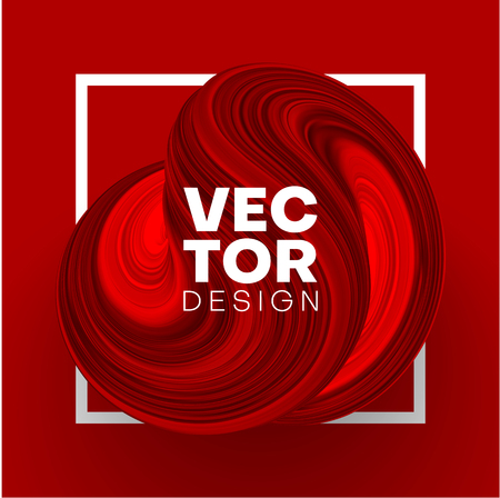 Red card with white square frame and abstract brushstroke design. Creative template with gouache, watercolor, acrylic painted pattern. Vector background.のイラスト素材