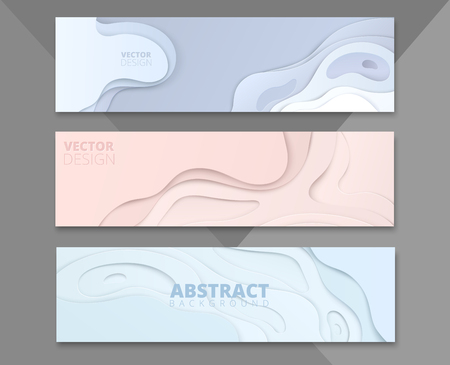 Set of abstract pastel banners with geometric pattern. Creative design template in paper cut style. Vector background. 
のイラスト素材