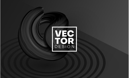 Black background with abstract 3d brush stroke design. Creative business card template with gouache, watercolor, acrylic painted pattern. Vector illustration.のイラスト素材