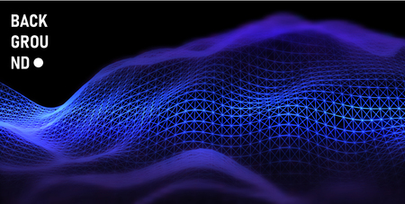 Abstract digital poster with blue surface, network texture. Creative wavy futuristic design. Vector background.のイラスト素材