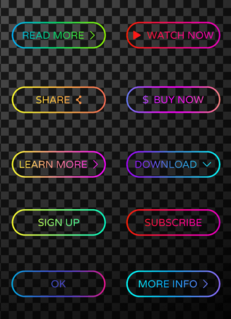 Set of colorful spectrum web icons or buttons for website, homepage, internet or social media isolated on transparent background. Vector design.のイラスト素材