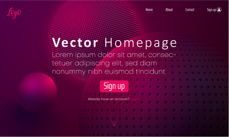 Pink web homepage template with icons and 3d balls pattern. Creative futuristic design. Vector background.のイラスト素材