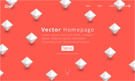 Red web homepage template with icons and white abstract diamonds pattern. Creative webpage design. Vector background.のイラスト素材