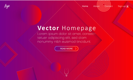 Red and purple spectrum web homepage template with buttons and abstract geometric pattern. Creative webpage design. Vector background.のイラスト素材