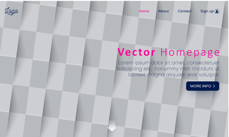 Grey web homepage template with icons and abstract geometric paper pattern. Creative webpage design. Vector background.のイラスト素材