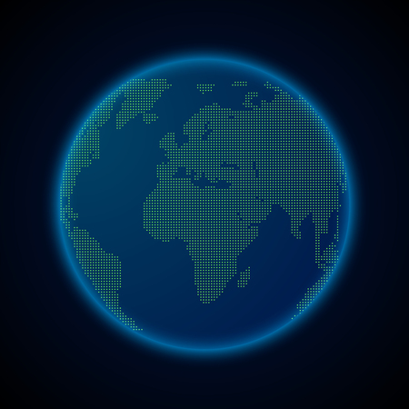 Abstract Earth planet on black background. Shiny digital template. Global communications, location systems, internet and technology. Vector illustration.のイラスト素材