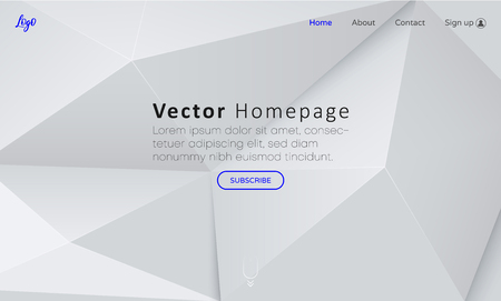 Grey web homepage template with buttons and abstract geometric pattern. Creative webpage design. Vector background.のイラスト素材