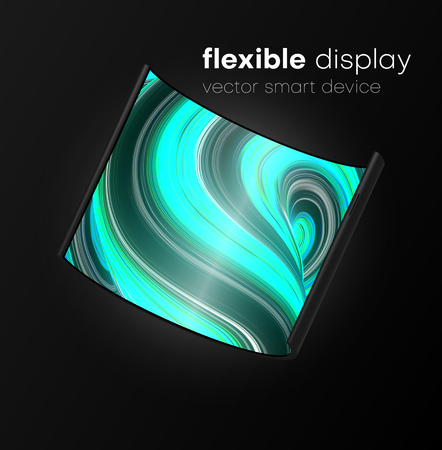 Flexible display. Trendy concept in phone industry. New technology transforming cell phone into tablet. Vector illustration of 3d smart device isolated on black background. 
のイラスト素材