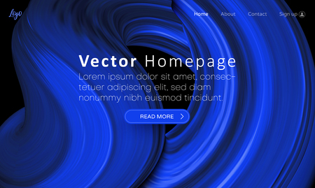 Blue web homepage template with buttons and abstract brushstroke design. Creative webpage design. Vector background.のイラスト素材
