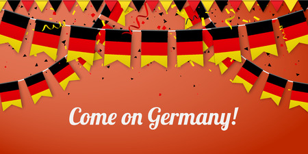 Come on Germany! Red festive background with national flags and confetti. Vector paper illustration.のイラスト素材