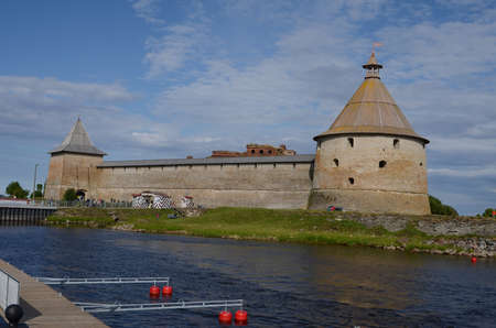 The tower of the fortress of the cultural monument in the Russia Staraya Ladogaのeditorial素材